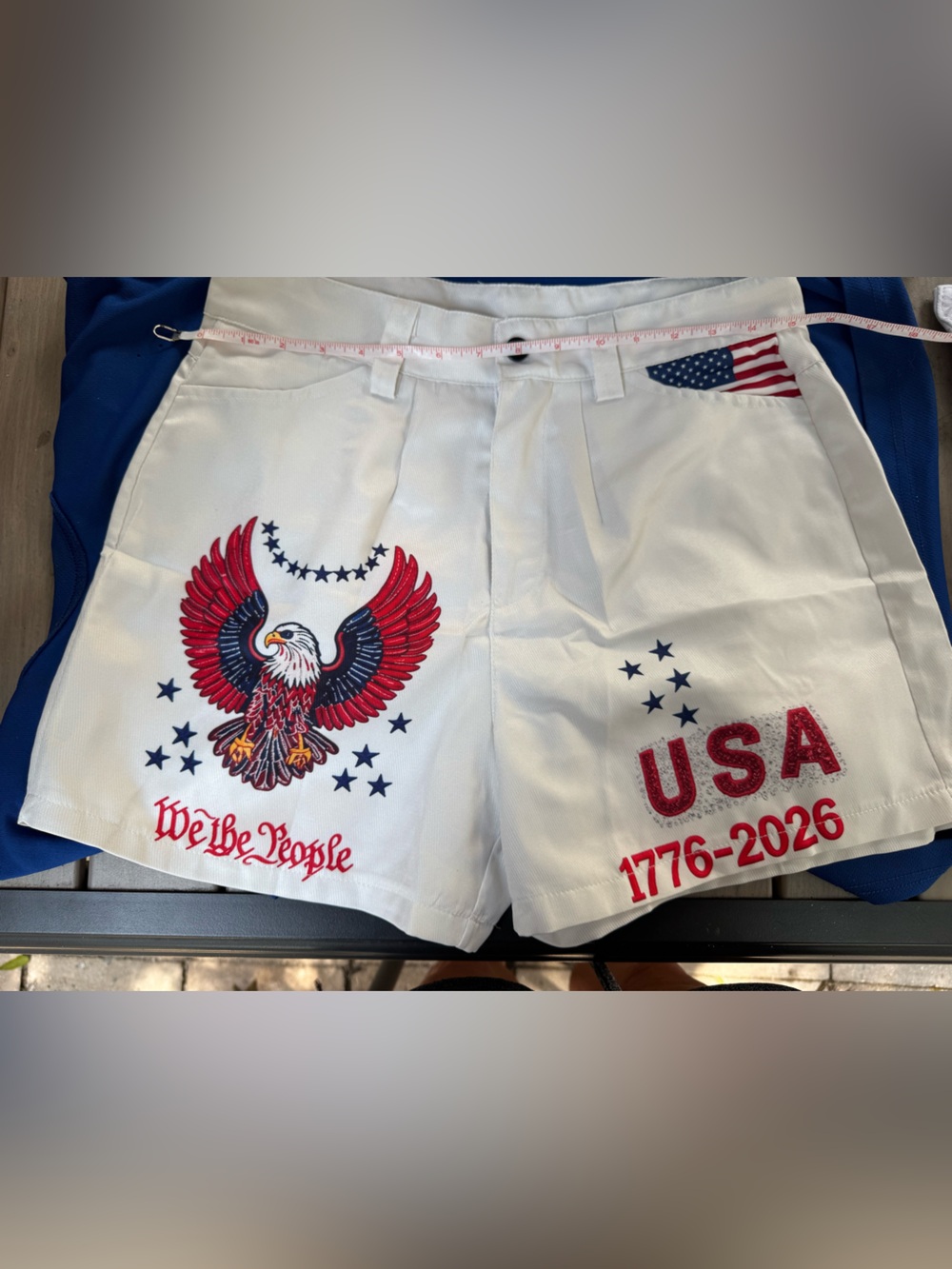NWOT White 4 th of July USA Eagle Embroidered Women's Shorts